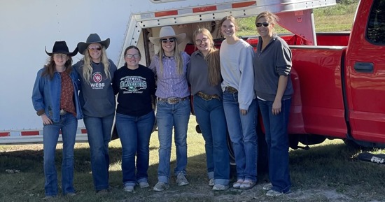 NCTA Ranch Horse Team Students at the CSU Silver Jubilee. From Left to Right: Arabella Kallhoff, Nicole Pollard, Ailey Marburger, Jaidin Miller, Gracie Thomas, Ellie Long and Coach Joanna Hergenreder